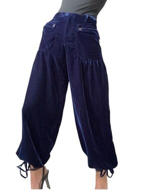 We The Free Lotus Balloon Velvet Pants High Rise Wide Leg Harem Blue Size 25